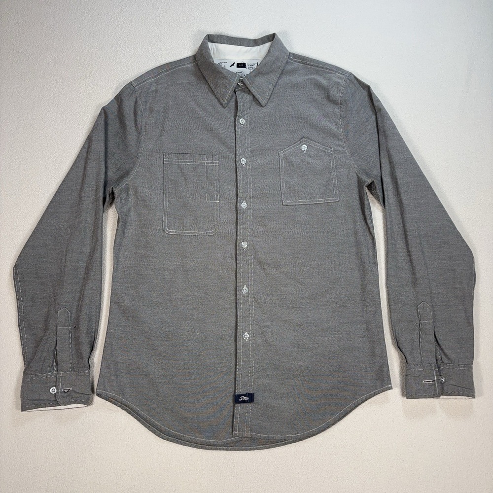Sitka Chambray Shirt Men's L Gray Unique Pockets Button Up *FLAW*